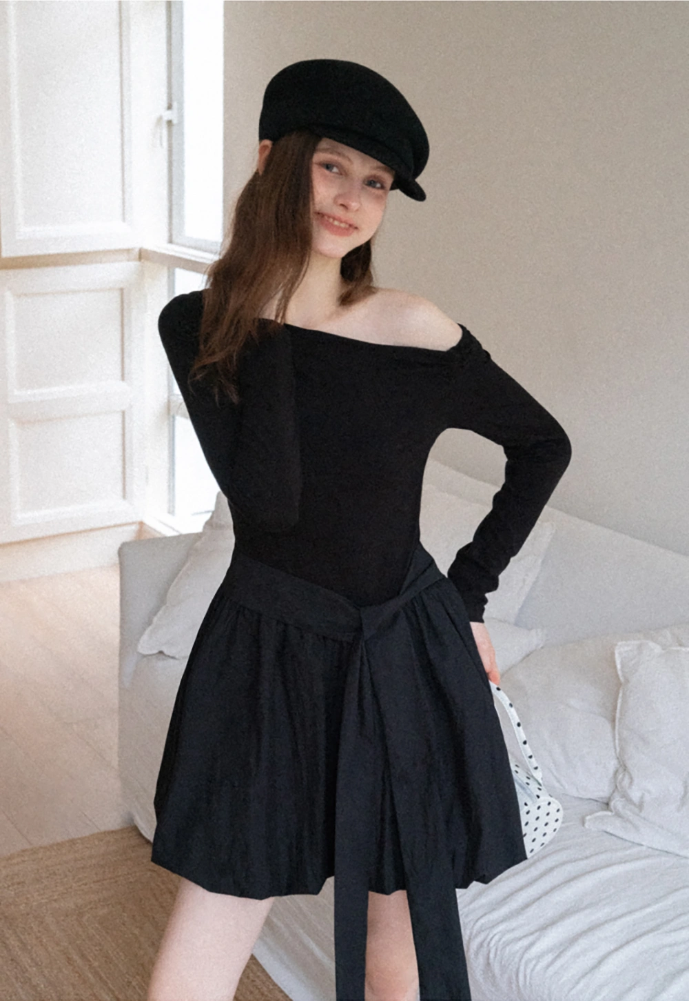 Women's Asymmetric Off-Shoulder Tie-Waist Mini Dress