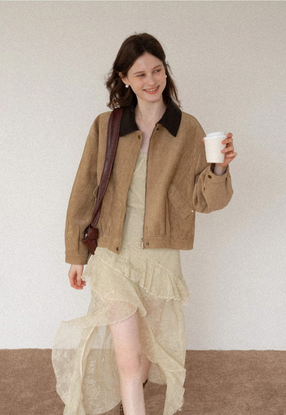 Women's Contrast Collar Faux-Suede Bomber Jacket