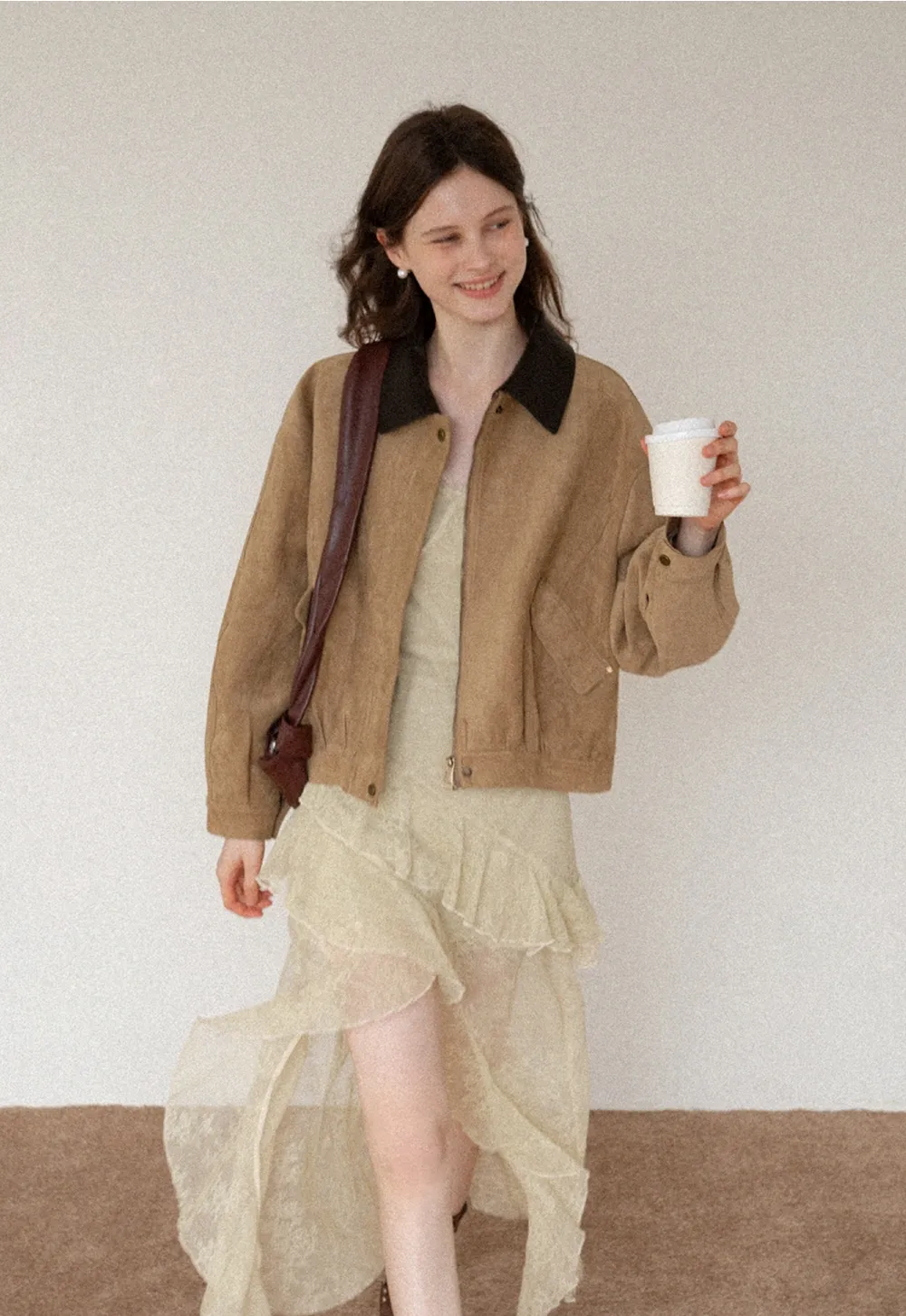 Women's Contrast Collar Faux-Suede Bomber Jacket