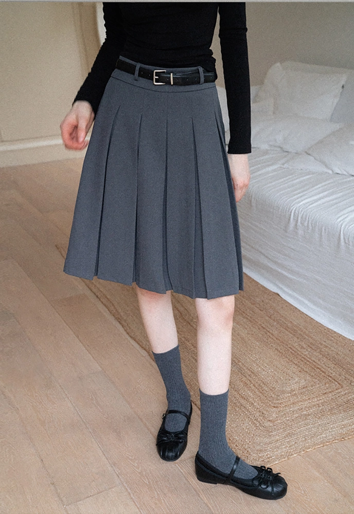 Belted Pleated Mini Skirt