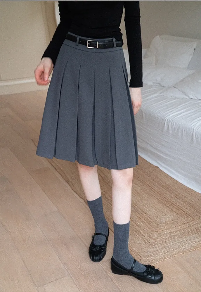 Belted Pleated Mini Skirt