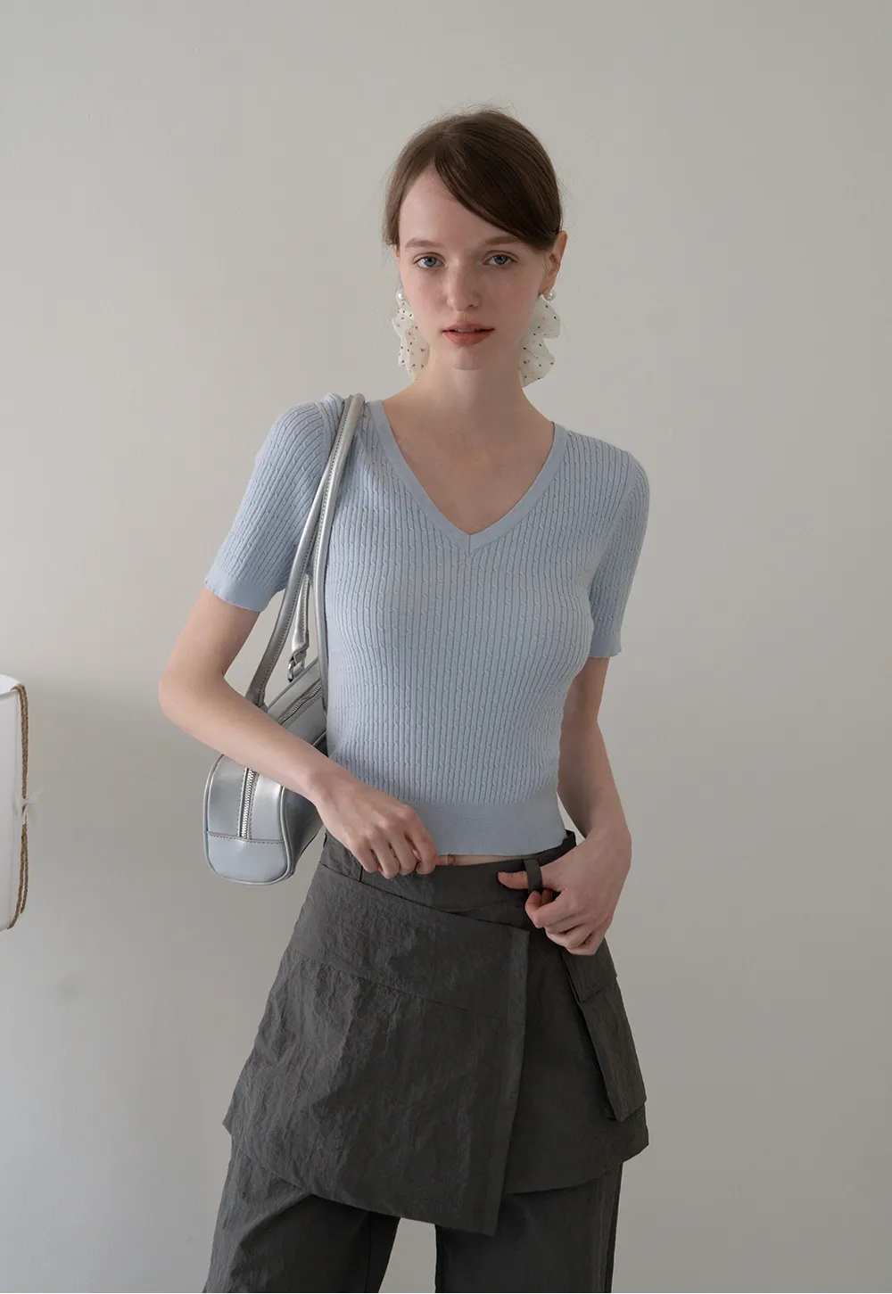 V-Neck Ribbed Knit Top