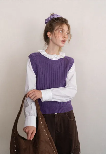 Womens Solid Color Ribbed Sweater Vest