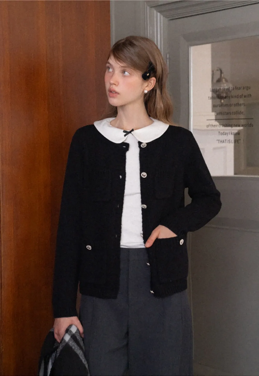 Crew Neck Knit Cardigan with Pockets