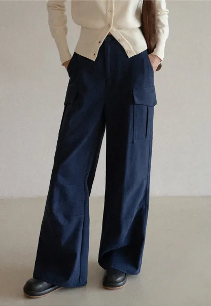 Womens Wide Leg Cargo Pants with Pockets