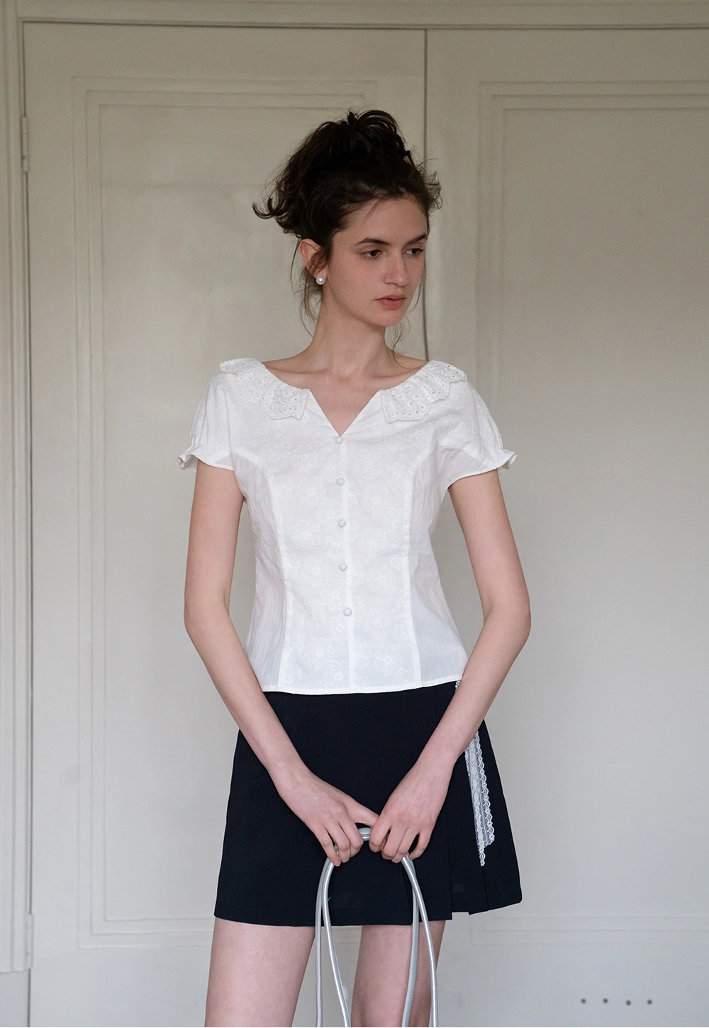 Women's Eyelet Lace V-Neck Blouse