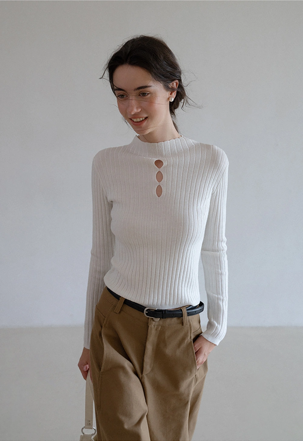 Womens Ribbed Knit Long Sleeve Top