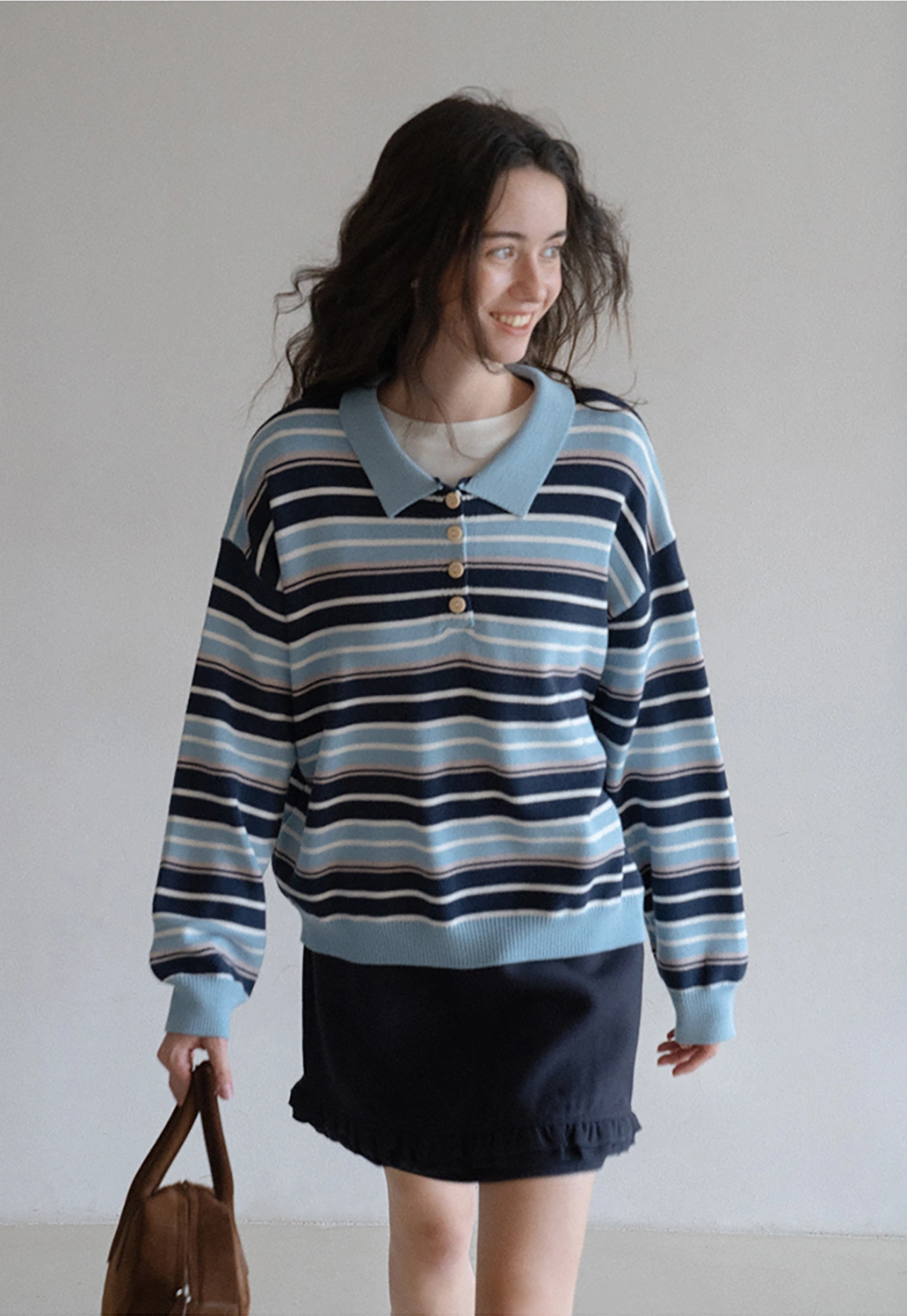 Womens Striped Polo Sweater