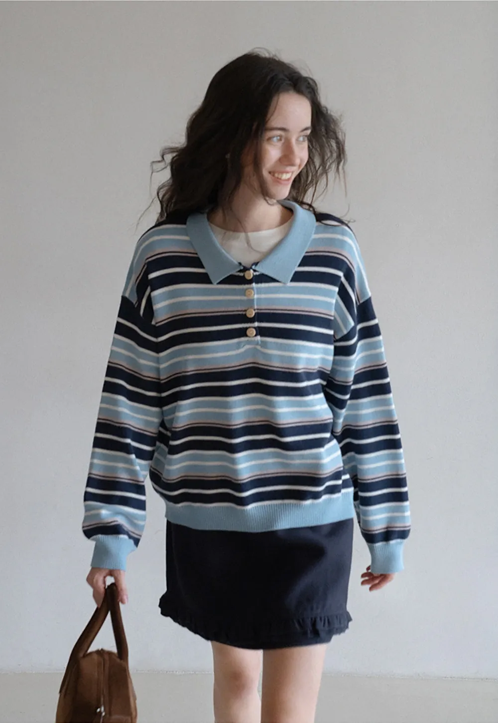 Womens Striped Polo Sweater