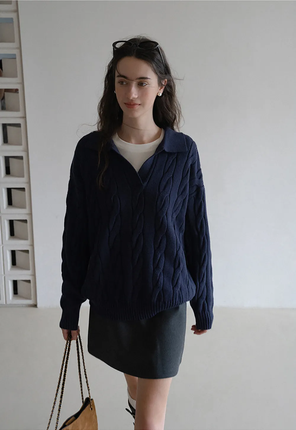 Cable Knit Polo Sweater