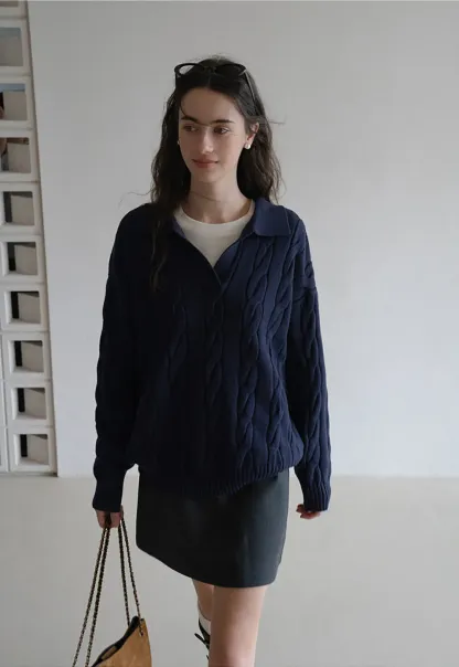 Cable Knit Polo Sweater