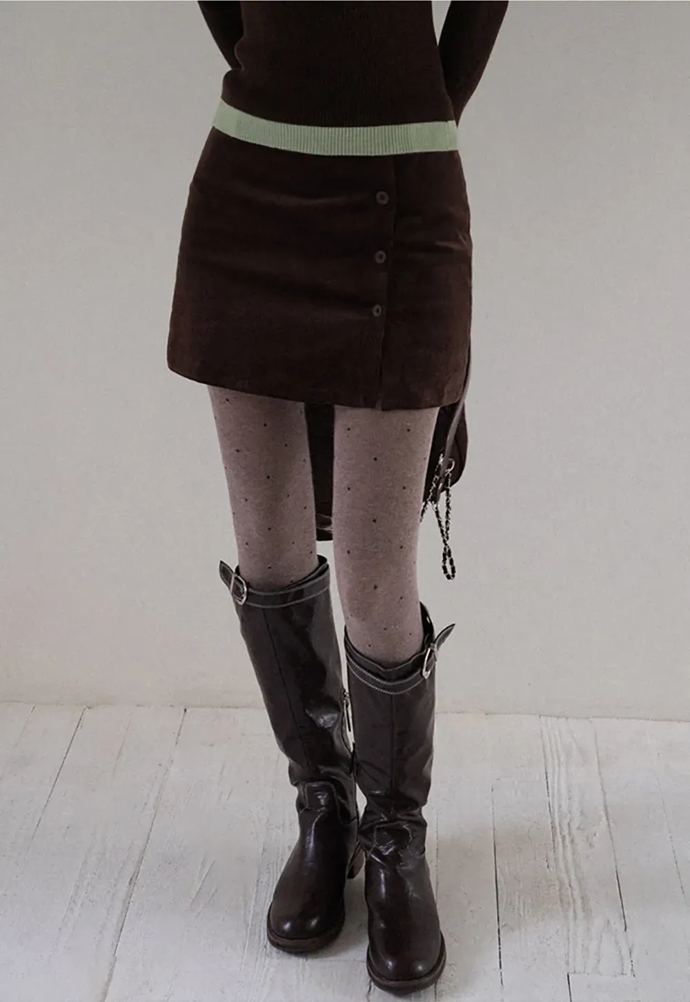 Corduroy Button Front Mini Skirt