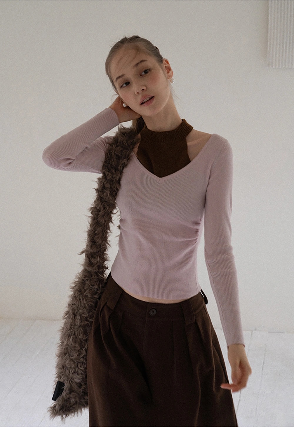 Women Cut Out High Neck Knit Pullover Slim Fit