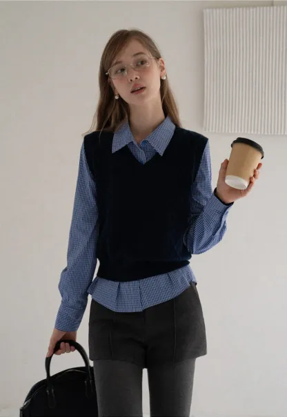 Women Vintage V Neck Knit Sleeveless Sweater