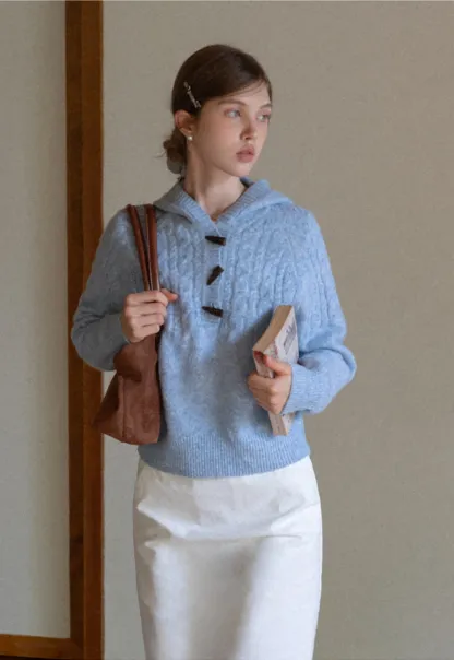 Women Winter Cable Knit Hooded Pullover