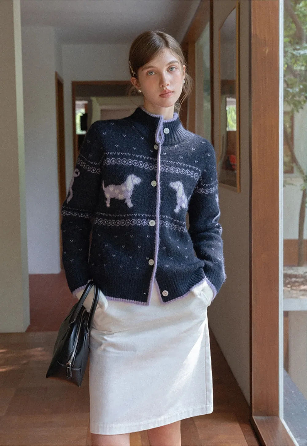 Dog Pattern Knit Cardigan