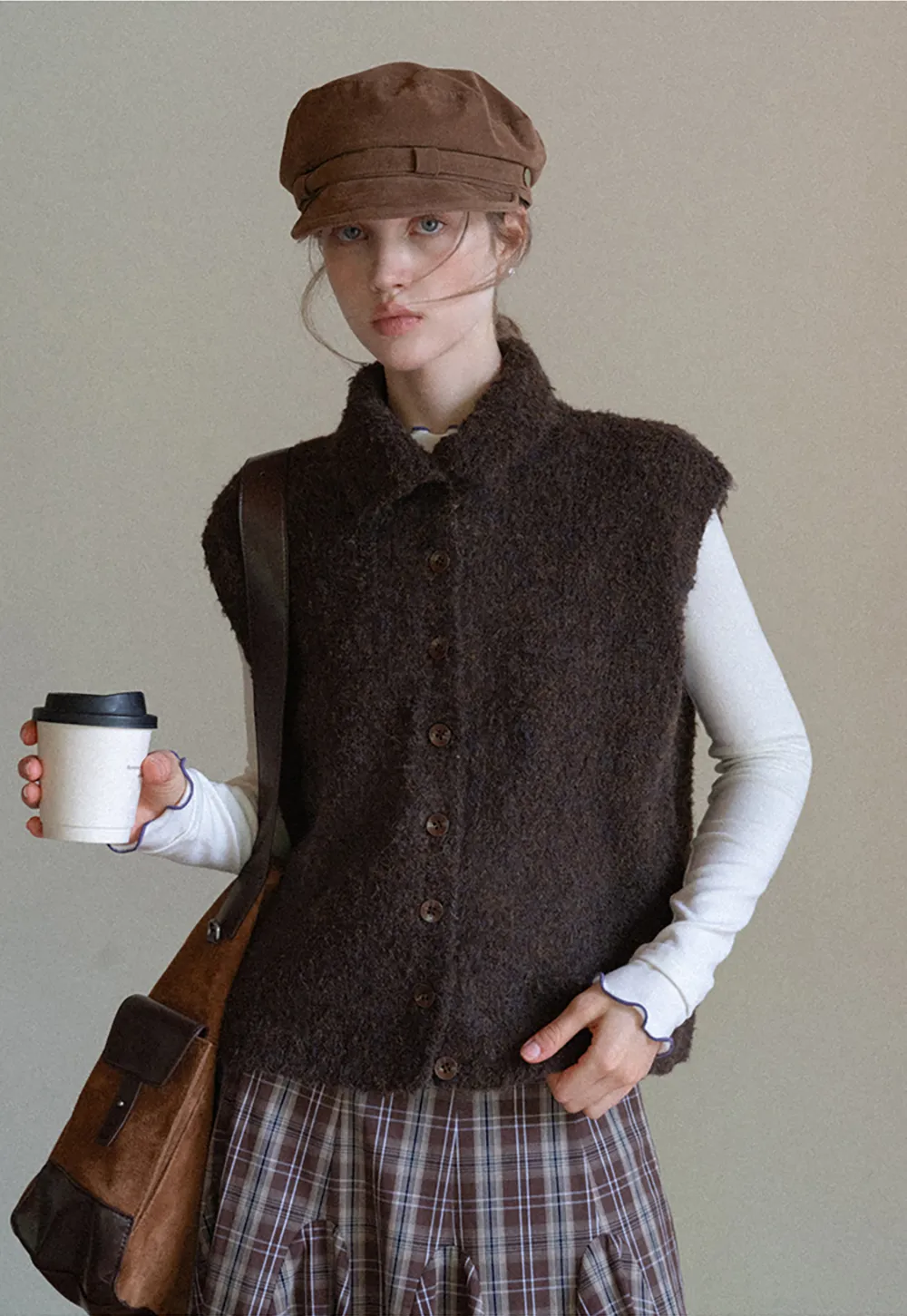 Button-Up Knit Vest with Collar