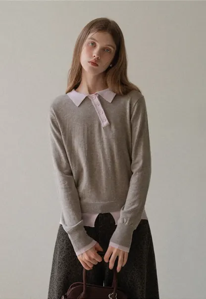 Contrast Collar Knit Top