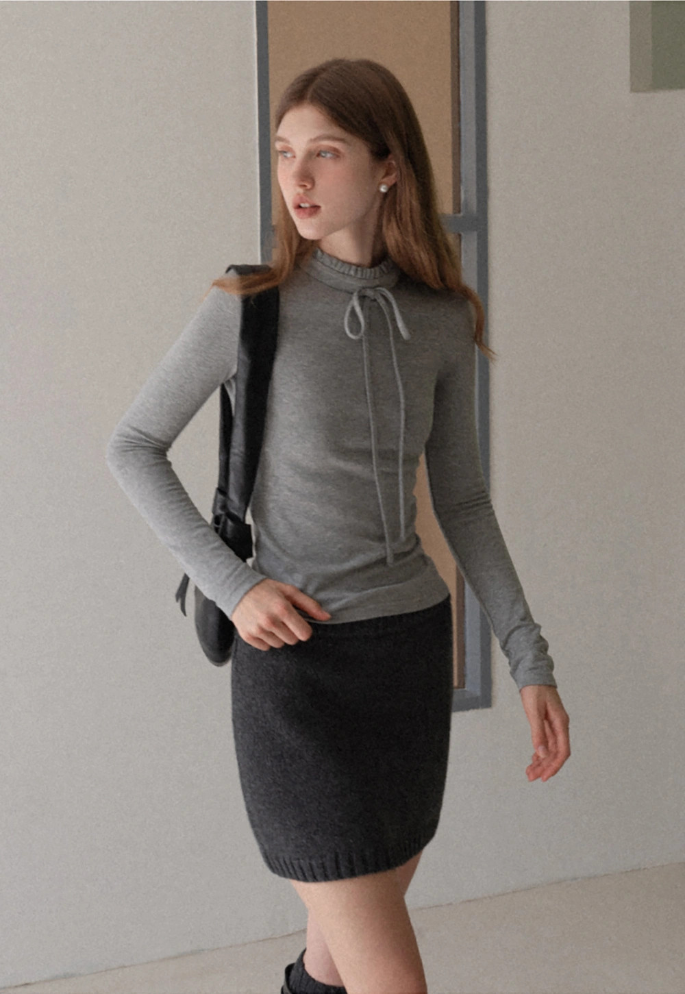 Ruffle Mock Neck Knit Top for Women Winter