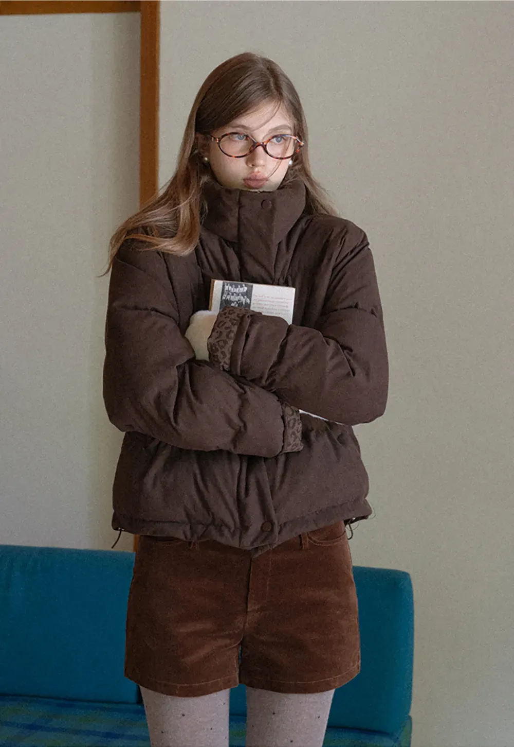 Short Puffer Jacket with High Neck