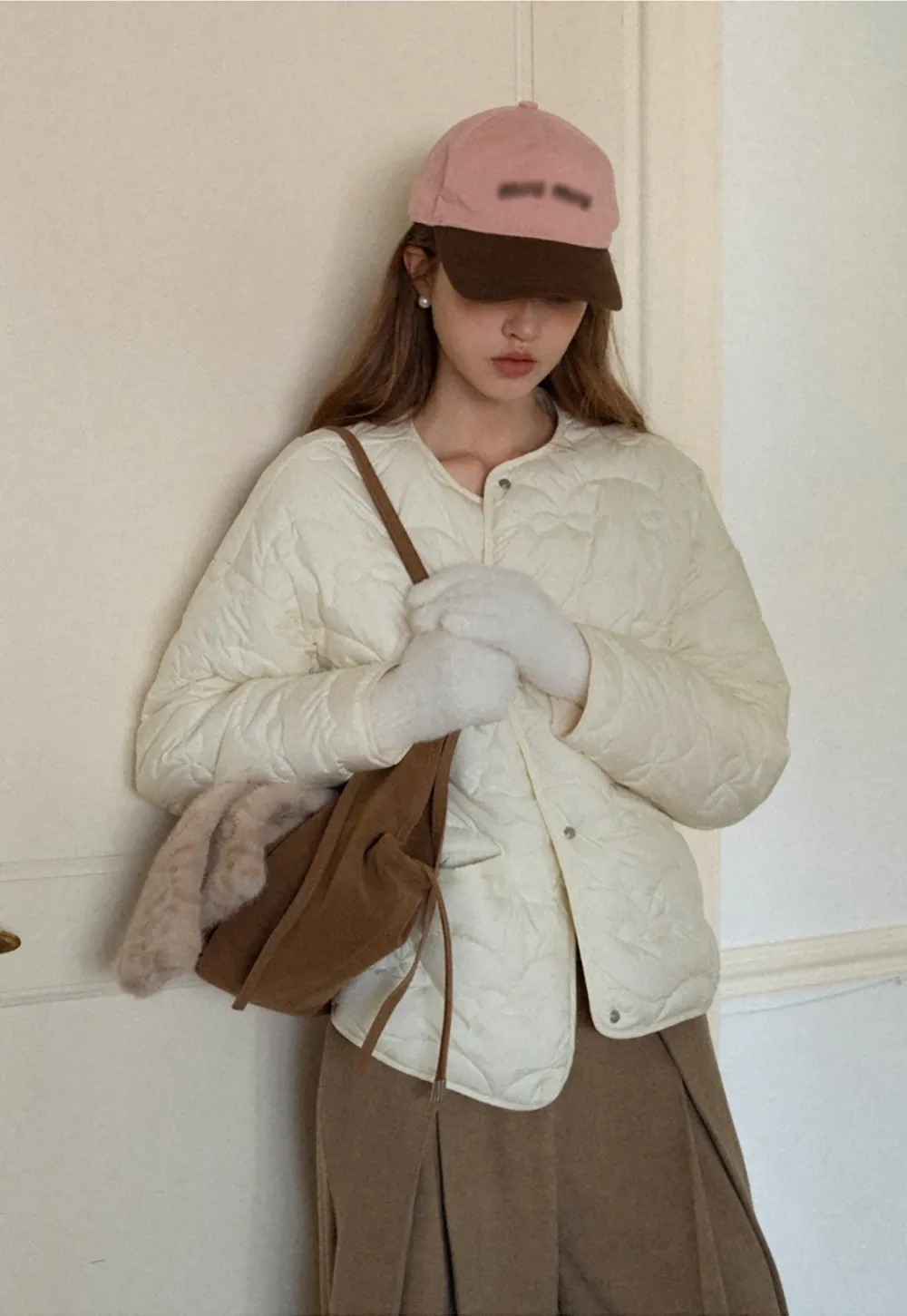 Round Neck Quilted Jacket Women Casual Outerwear