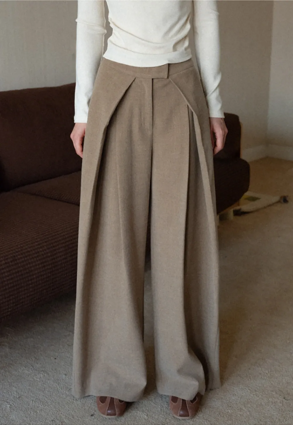Women High Waist Pleated Wide Leg Trousers