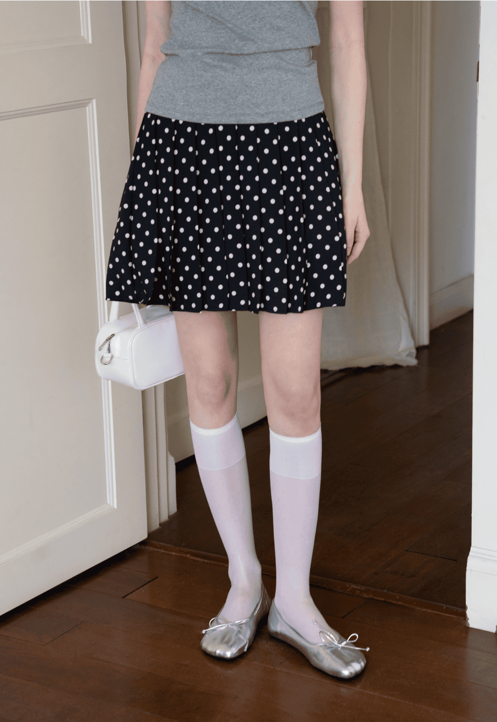Polka Dot Pleated Mini Skirt