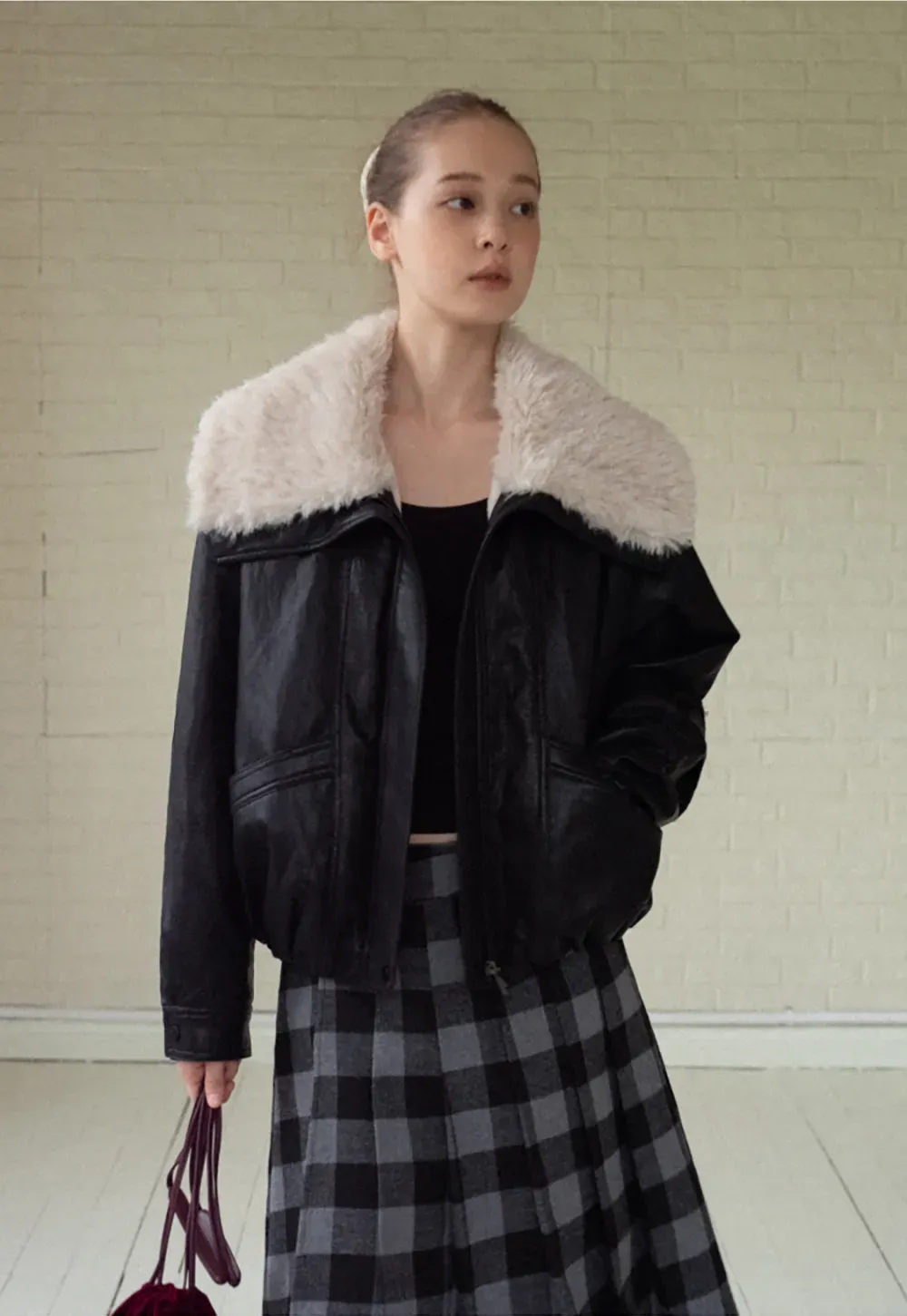 Faux Leather Jacket with Faux Fur Collar