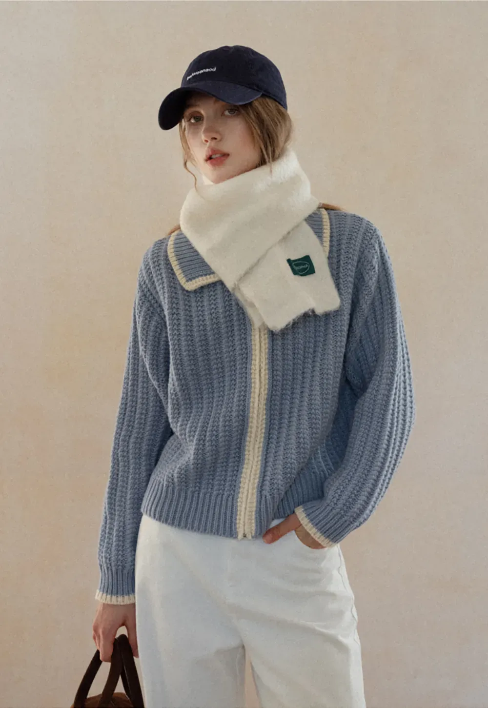 Contrast Trim Zip-Up Knit Cardigan