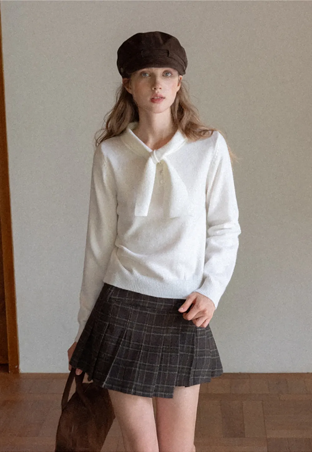 Womens Knit Sweater with Tie Neck