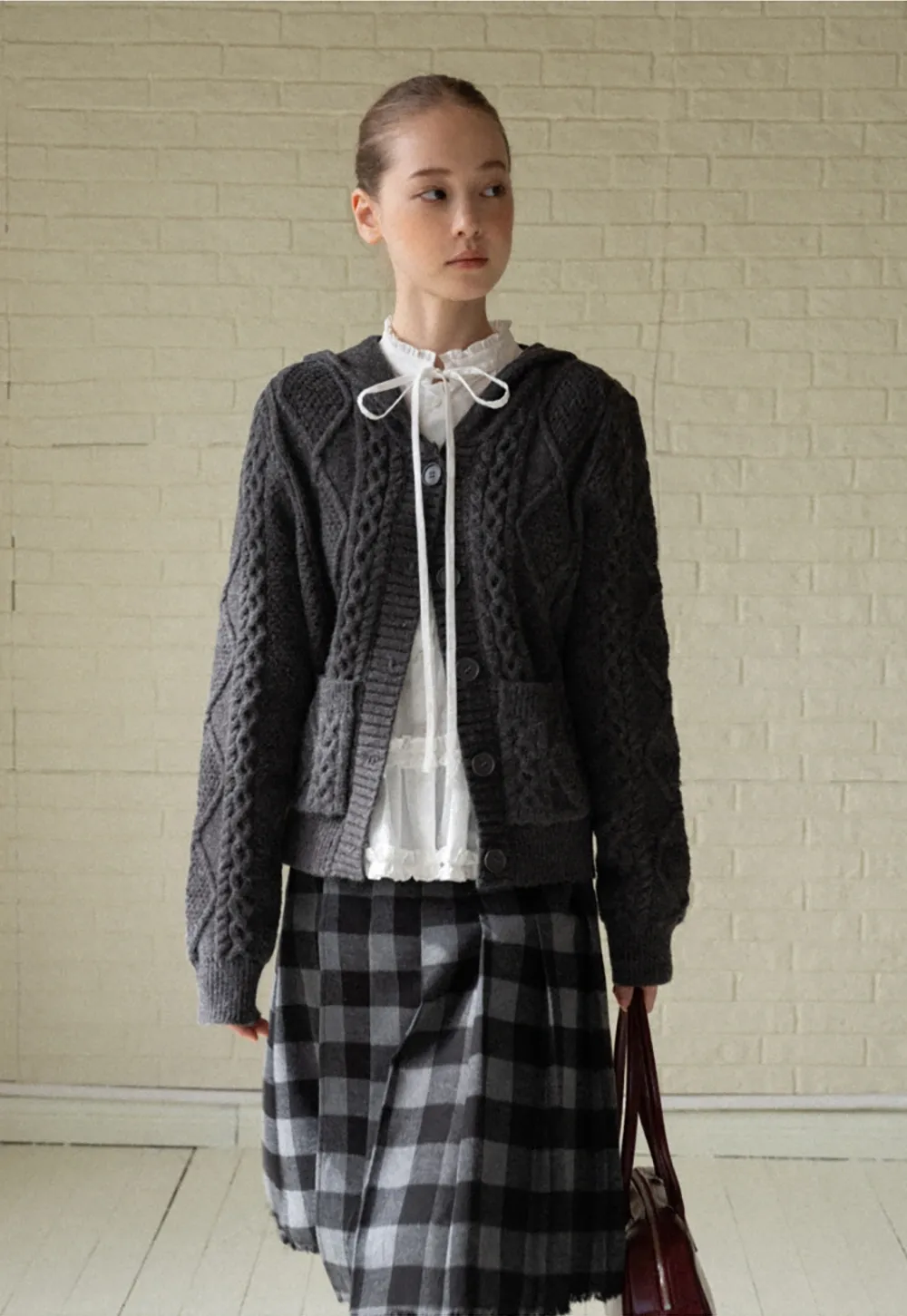 Classic Cable Knit Cardigan with Hood and Button Closure