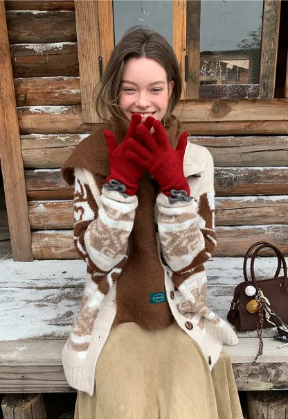 Knit Bow Detail Winter Gloves