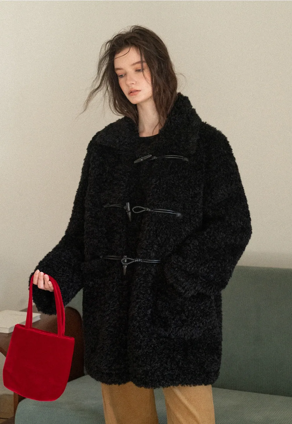 Women Fuzzy Toggle Coat Warm Winter Outerwear