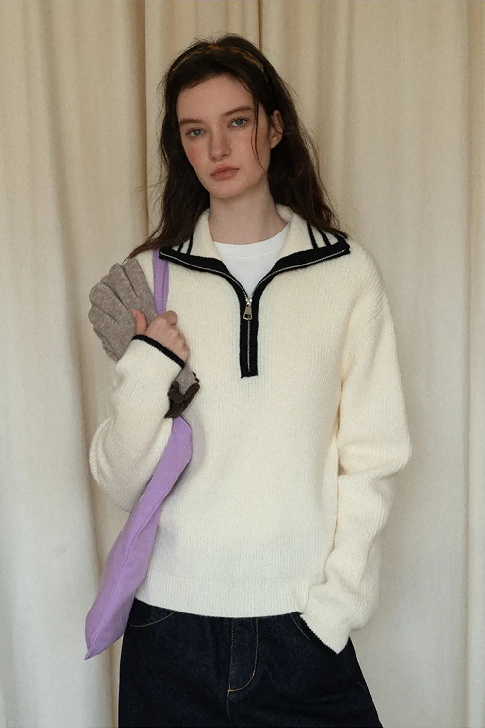 Women’s Sailor Collar Half Zip Sweater