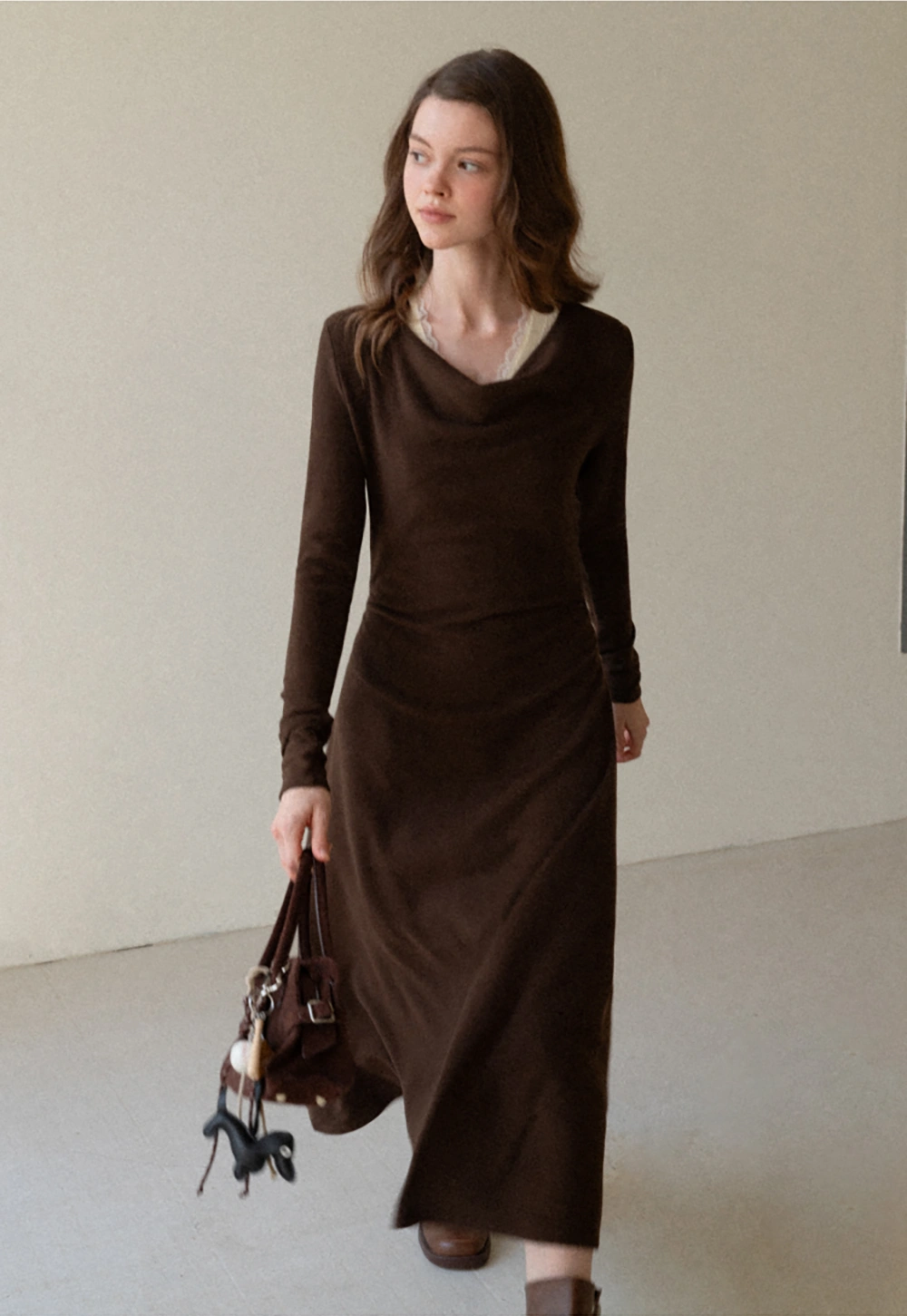 Women Elegant Cowl Neck Dress and Lace Camisole