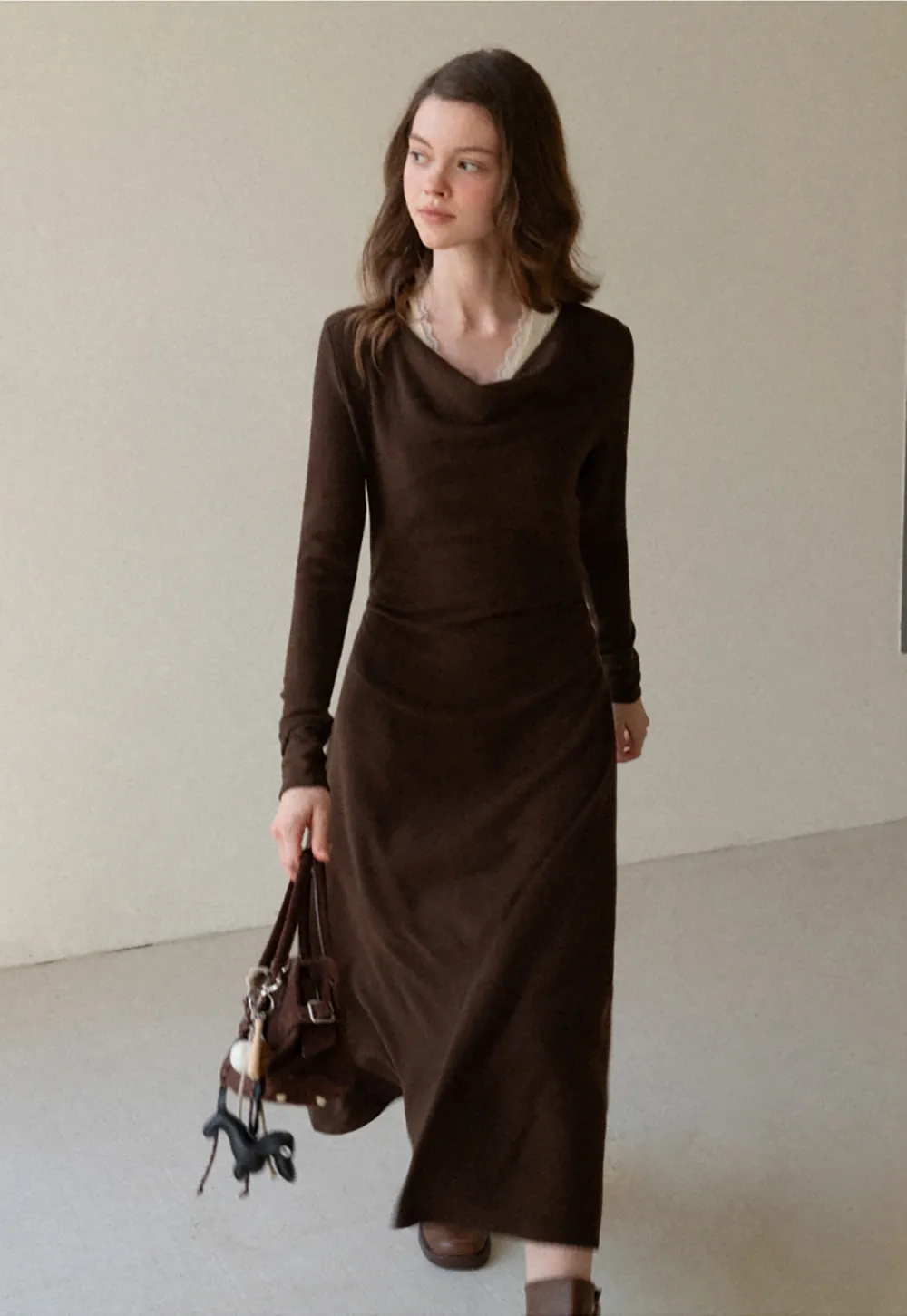 Women Elegant Cowl Neck Dress and Lace Camisole