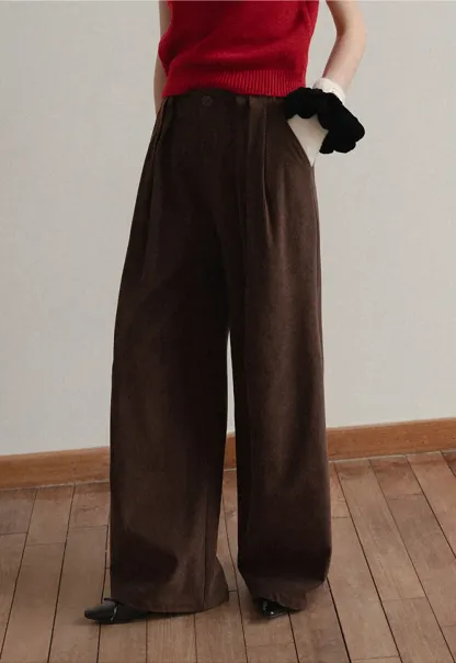 Pleated Wide-Leg Corduroy Pants