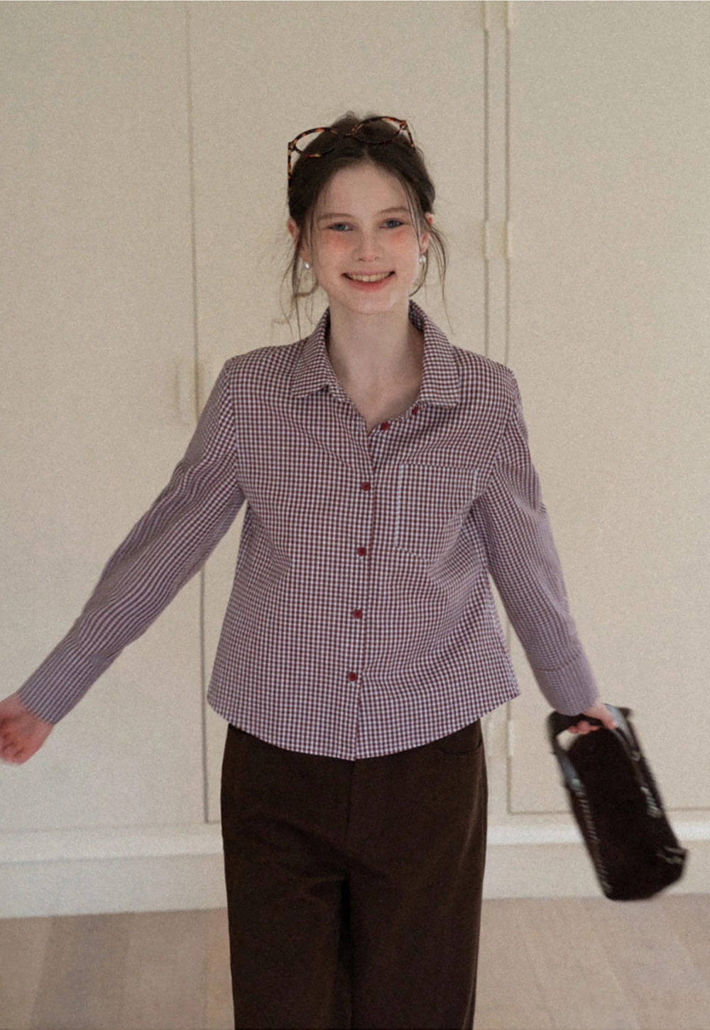 Women Classic Gingham Checkered Button-Up Shirt