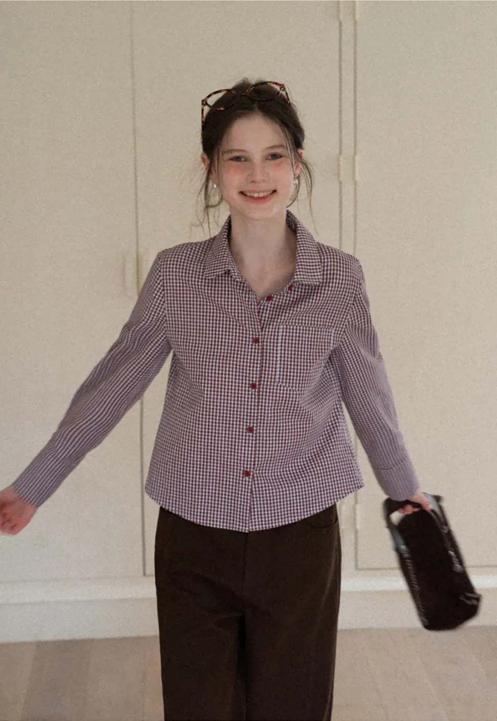 Women Classic Gingham Checkered Button-Up Shirt