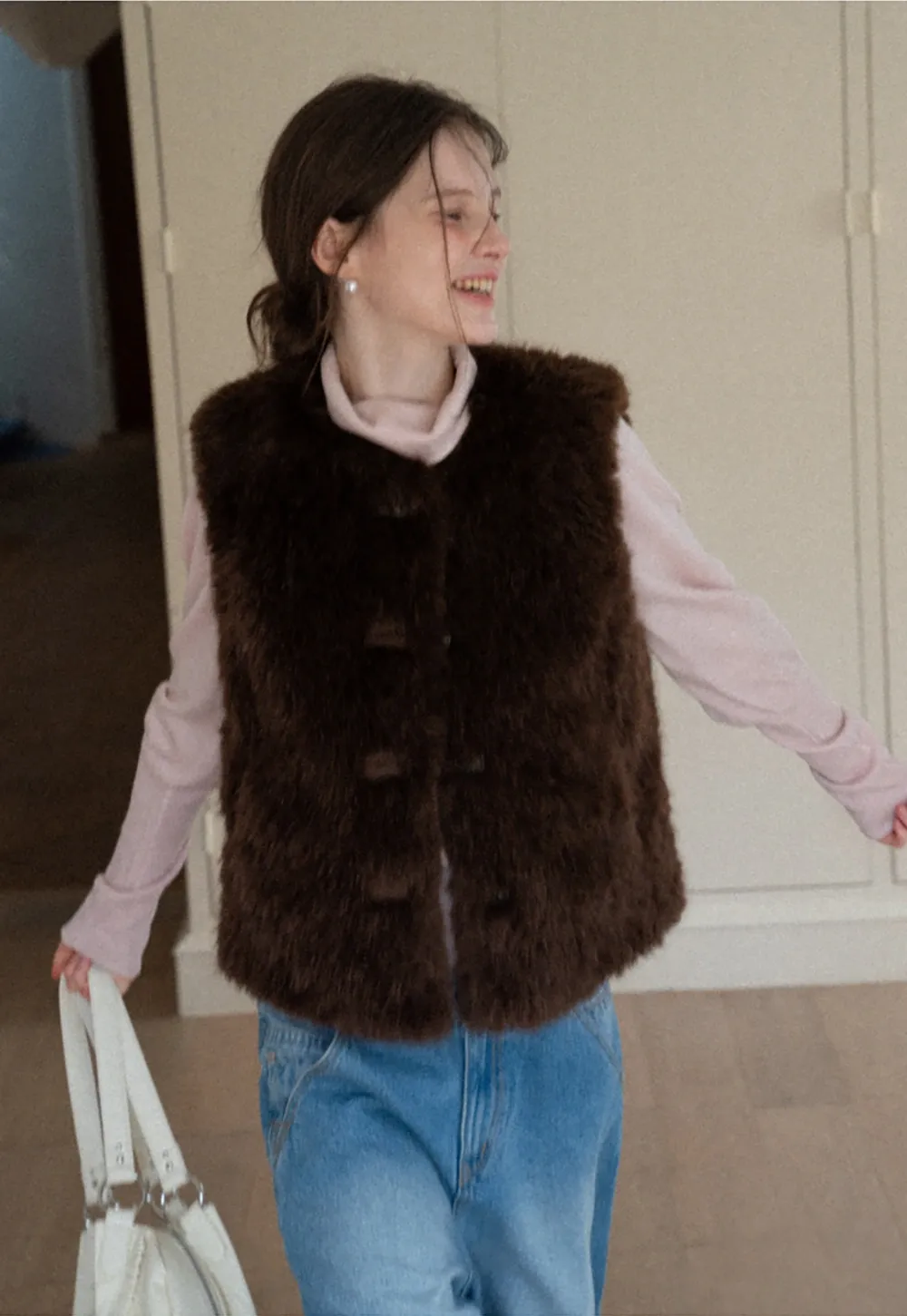 Elegant Faux Fur Vest with Buttons