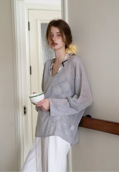 Soft V-Neck Long Sleeve Tee