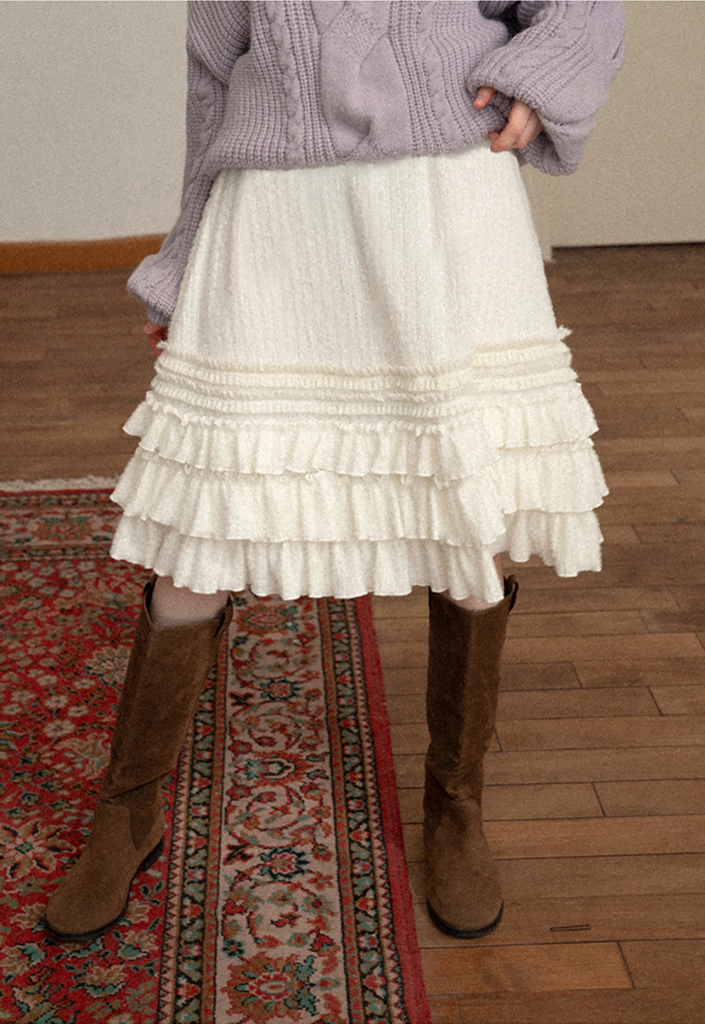 Women White Ruffled Skirt with Tiered Design