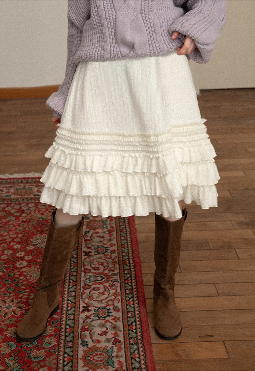 Women White Ruffled Skirt with Tiered Design