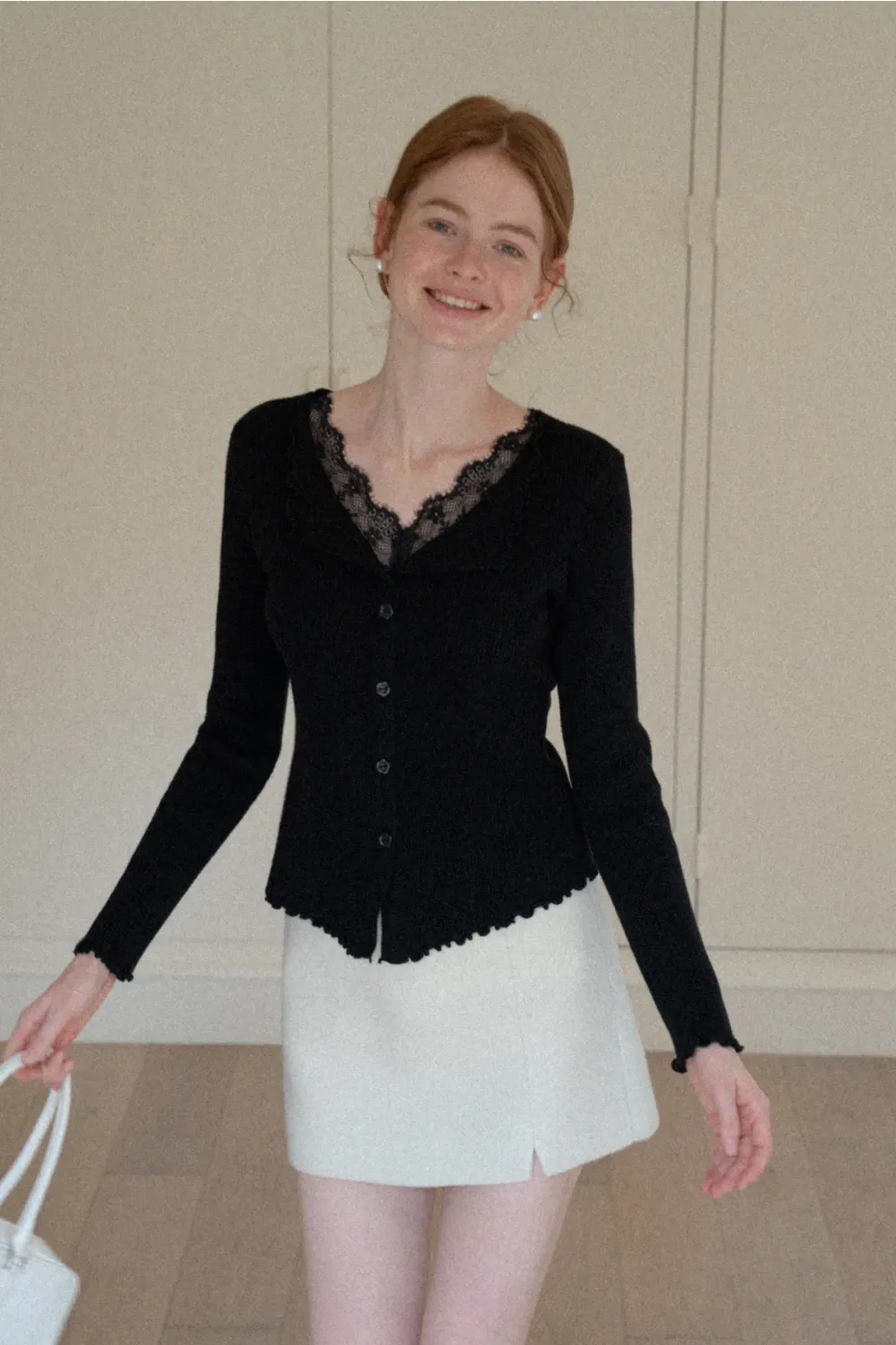 Lace Trim Ribbed Knit Top