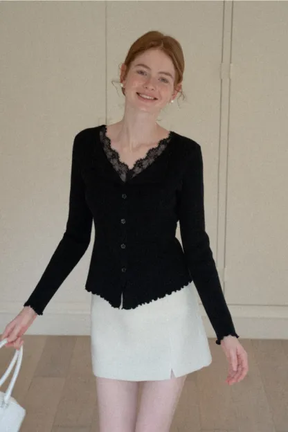 Lace Trim Ribbed Knit Top