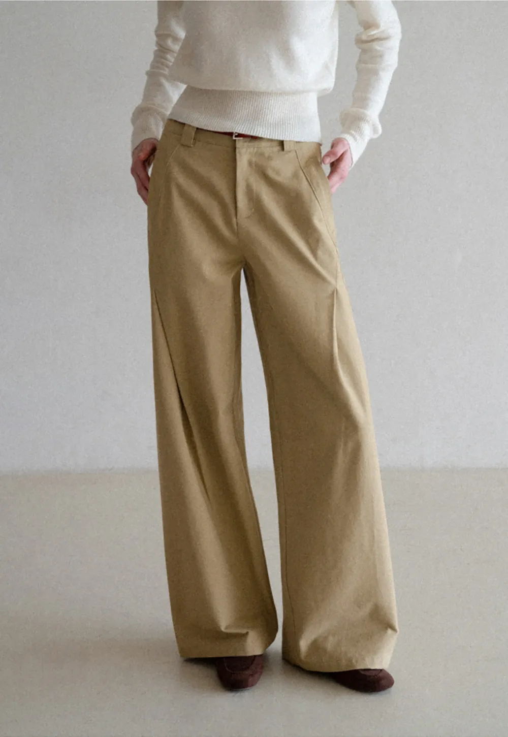 Wide leg high waist casual pants with back pocket design