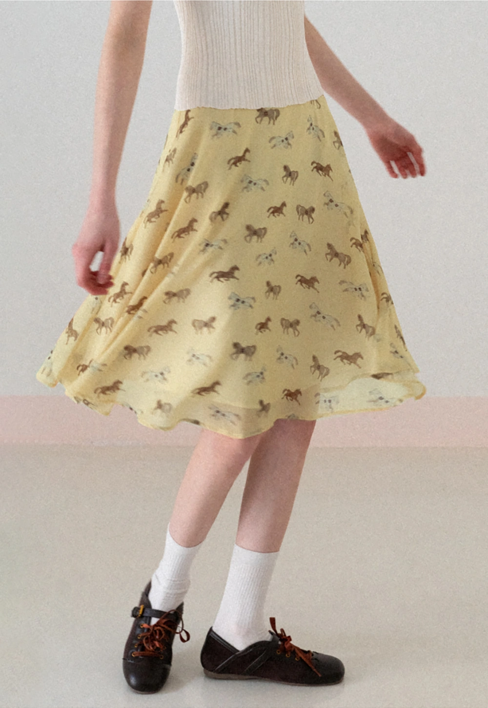 Horse Print Flared Midi Skirt
