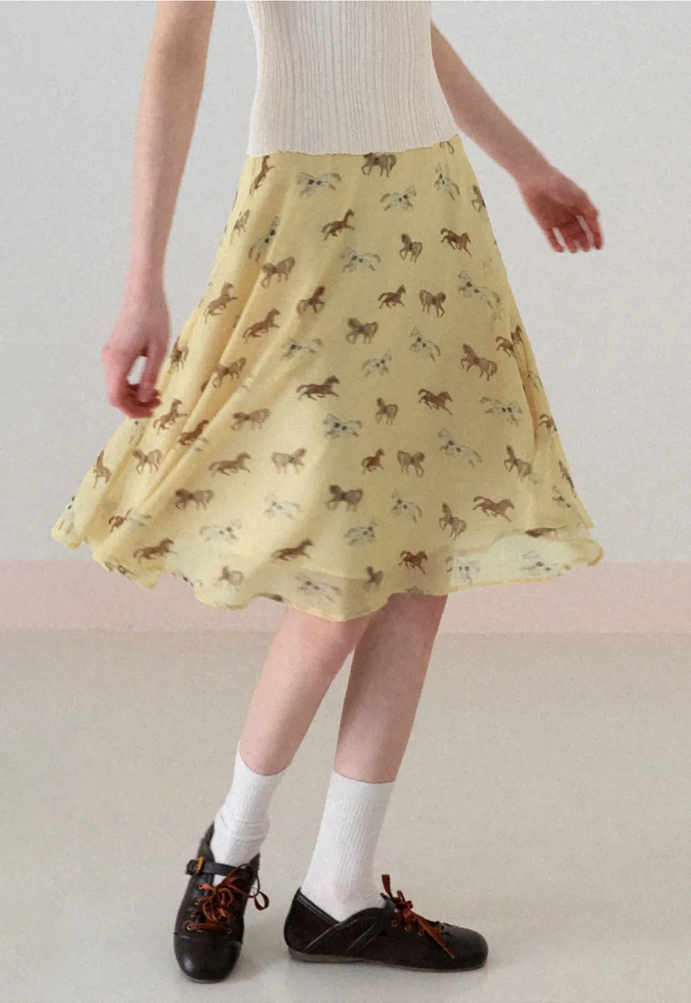 Horse Print Flared Midi Skirt