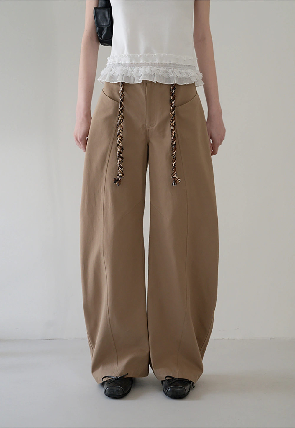 Wide-Leg Trousers with Braided Drawstring Detail