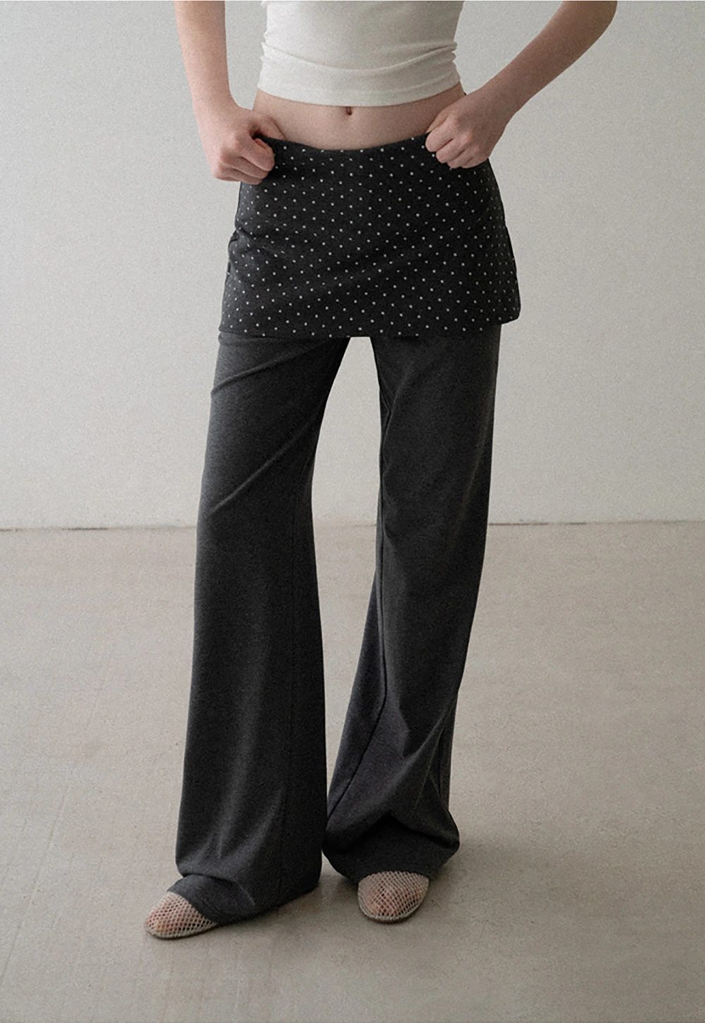 Polka Dot Overlay High Waist Wide Leg Casual Pants